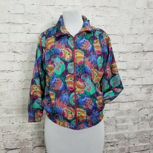 Vintage 90s Womens M Colorful Abstract Pottery Geometric Pattern‎ Windbreaker